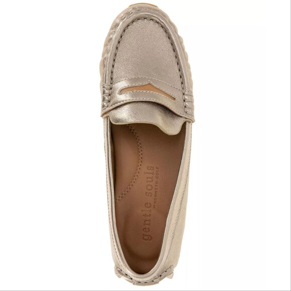 Gentle Souls Madison Driving Loafers Flats 7 Gravel Metallic Leather Comfort NEW - Picture 3 of 16